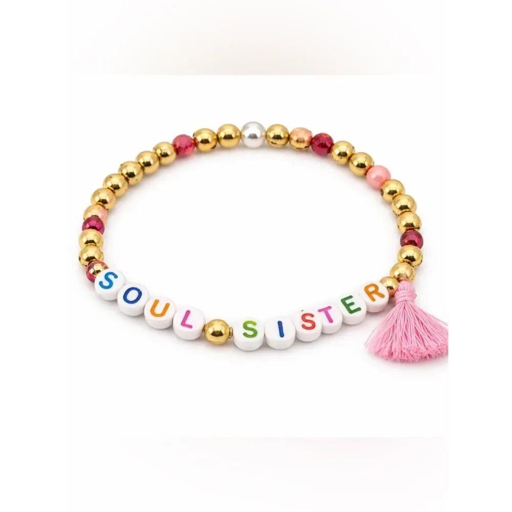 Soul Sister Beaded Friendship Bracelet Gold Tone Tassel Women Girls Gift New